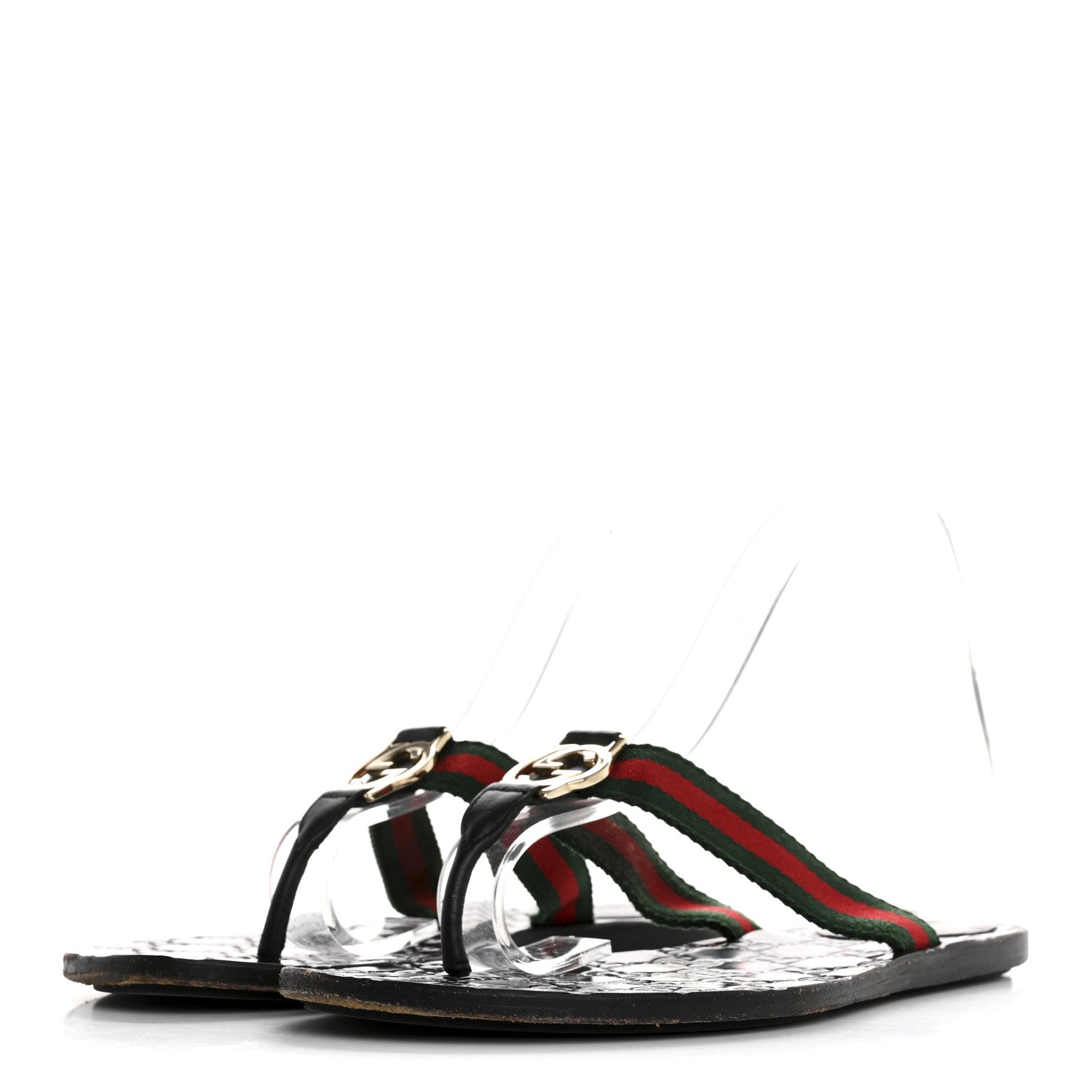 Gucci Nylon Guccissima Web Womens Thong Sandals 38.5 Green Red Black 4 of 11