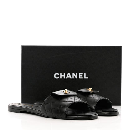 Chanel Lambskin Quilted CC Turnlock Sandals 41 Black 11 of 11