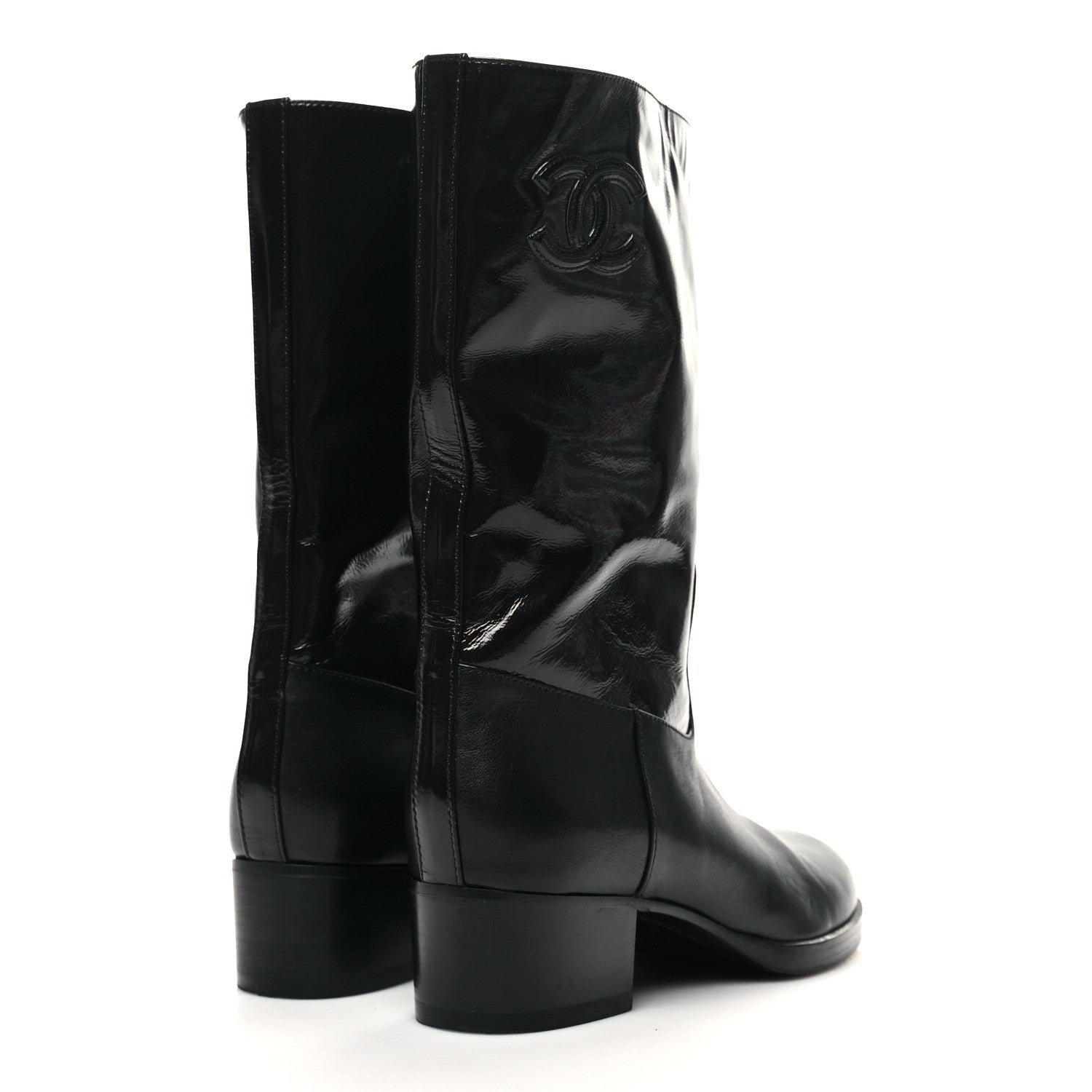 Chanel Shiny Calfskin CC Mid Calf Boots 37 Black 4 of 7