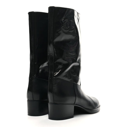 Chanel Shiny Calfskin CC Mid Calf Boots 37 Black 4 of 7