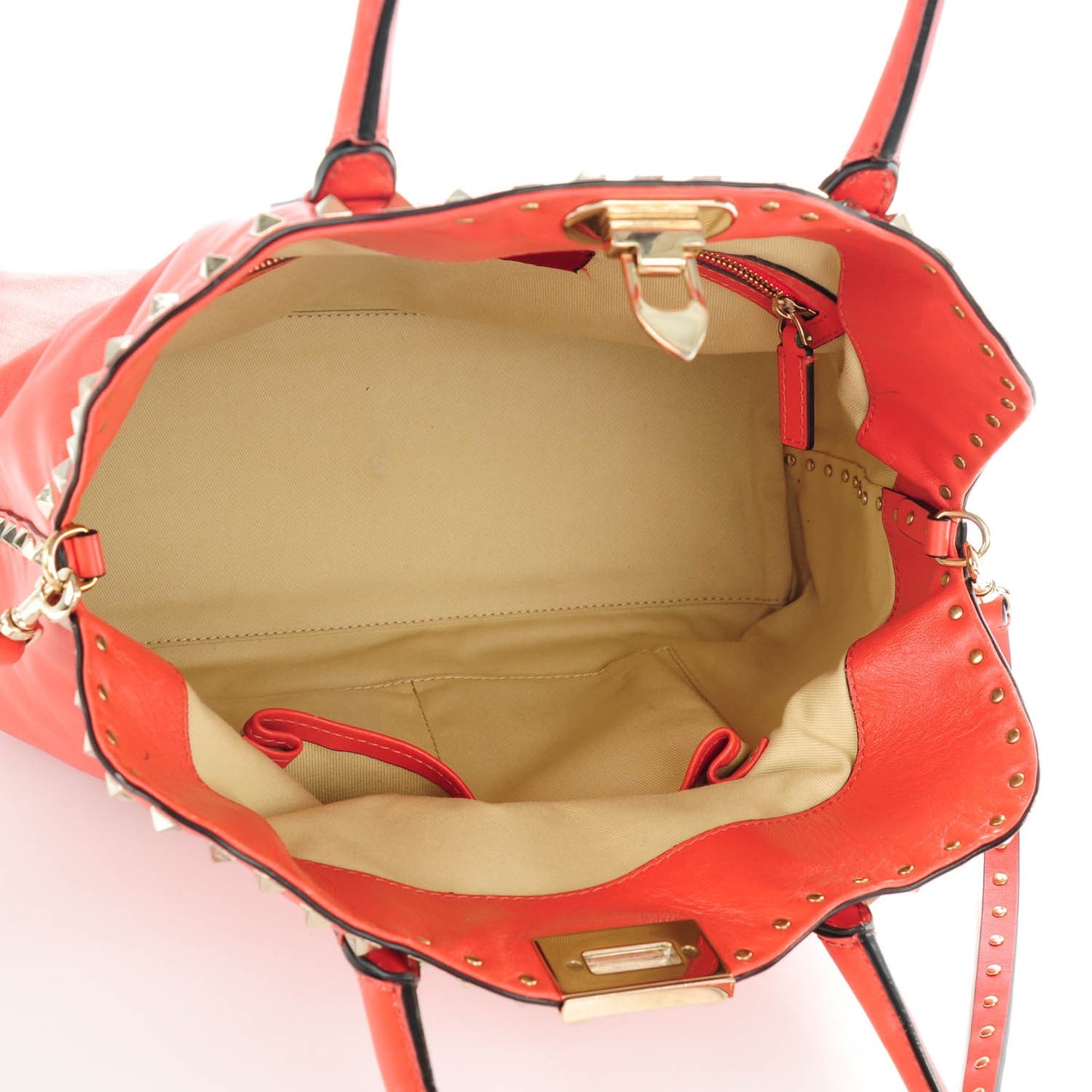 Vitello Rockstud Dome Satchel Deep Coral