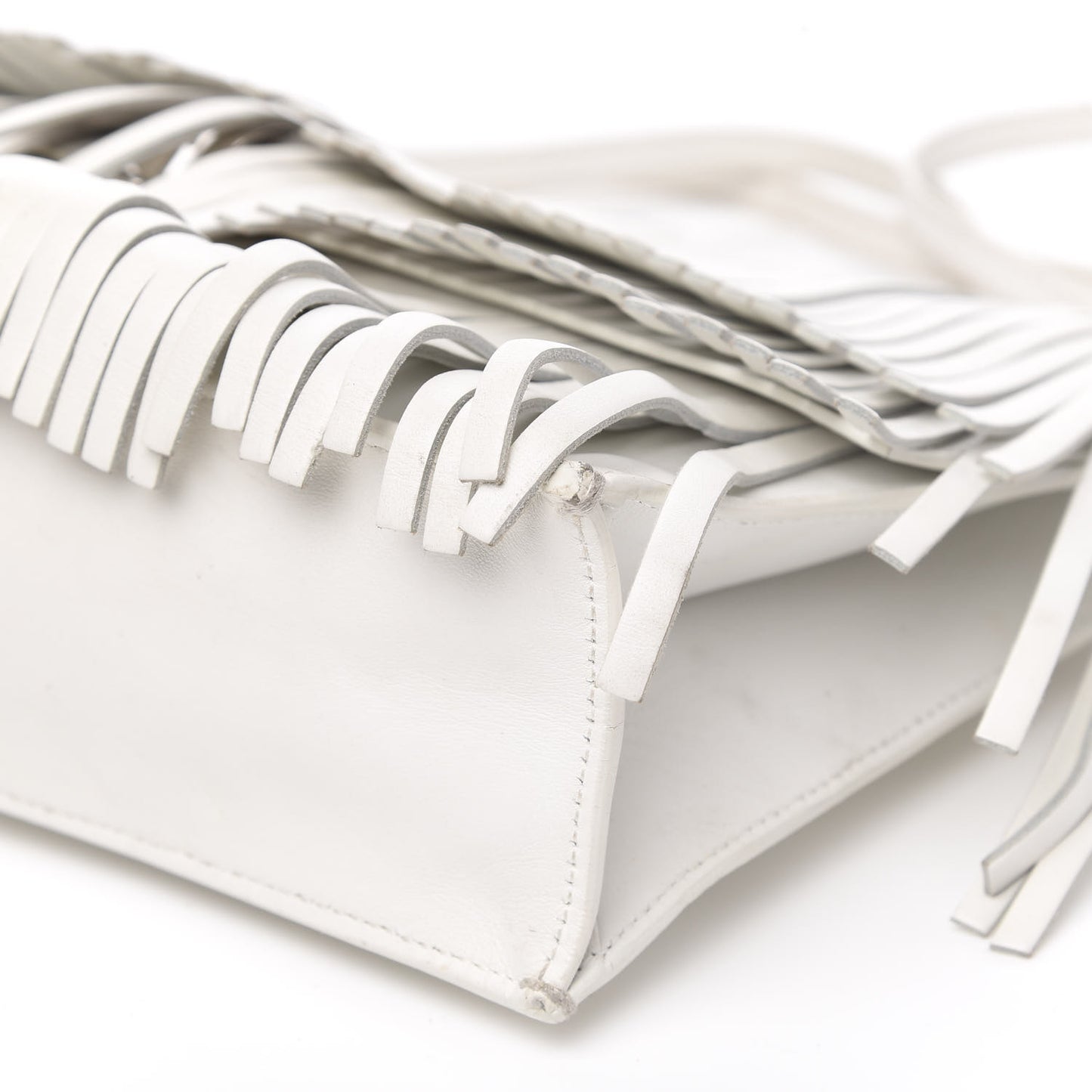 Calfskin Large Fringe Lunch Bag White