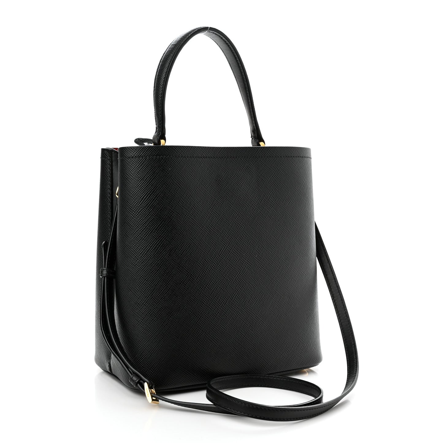Saffiano Cuir Medium Panier Bucket Bag Black Fuoco