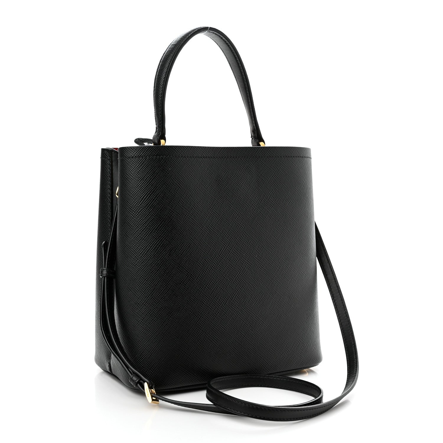 Prada Saffiano Cuir Medium Panier Bucket Bag Black Fuoco 3 of 9