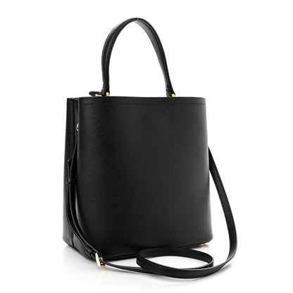 Prada Saffiano Cuir Medium Panier Bucket Bag Black Fuoco 3 of 9