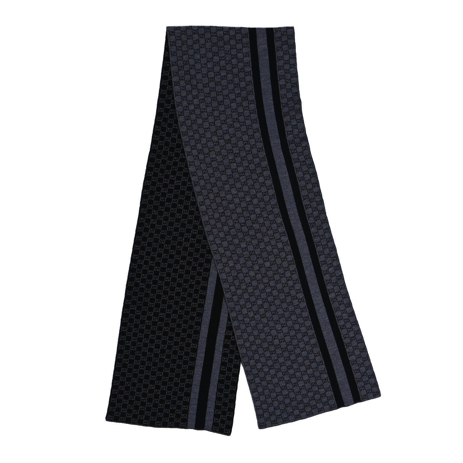 Gucci Wool Tricot GG Monogram Web New Lunicart Scarf Grey Black 2 of 3