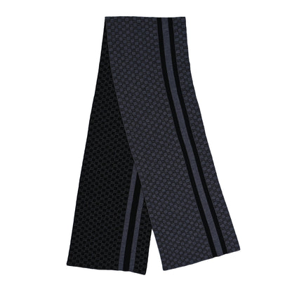 Gucci Wool Tricot GG Monogram Web New Lunicart Scarf Grey Black 2 of 3