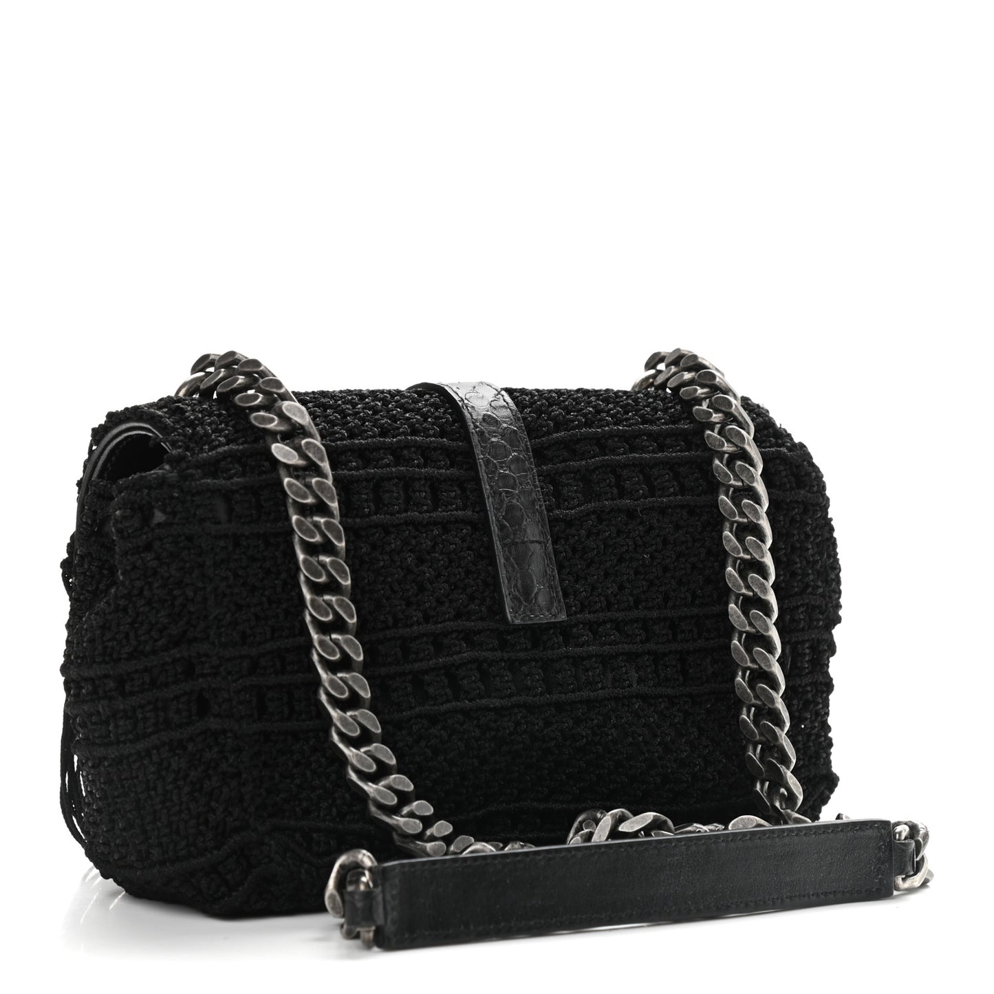 Calfskin Crochet Baby Monogram Chain Satchel Black