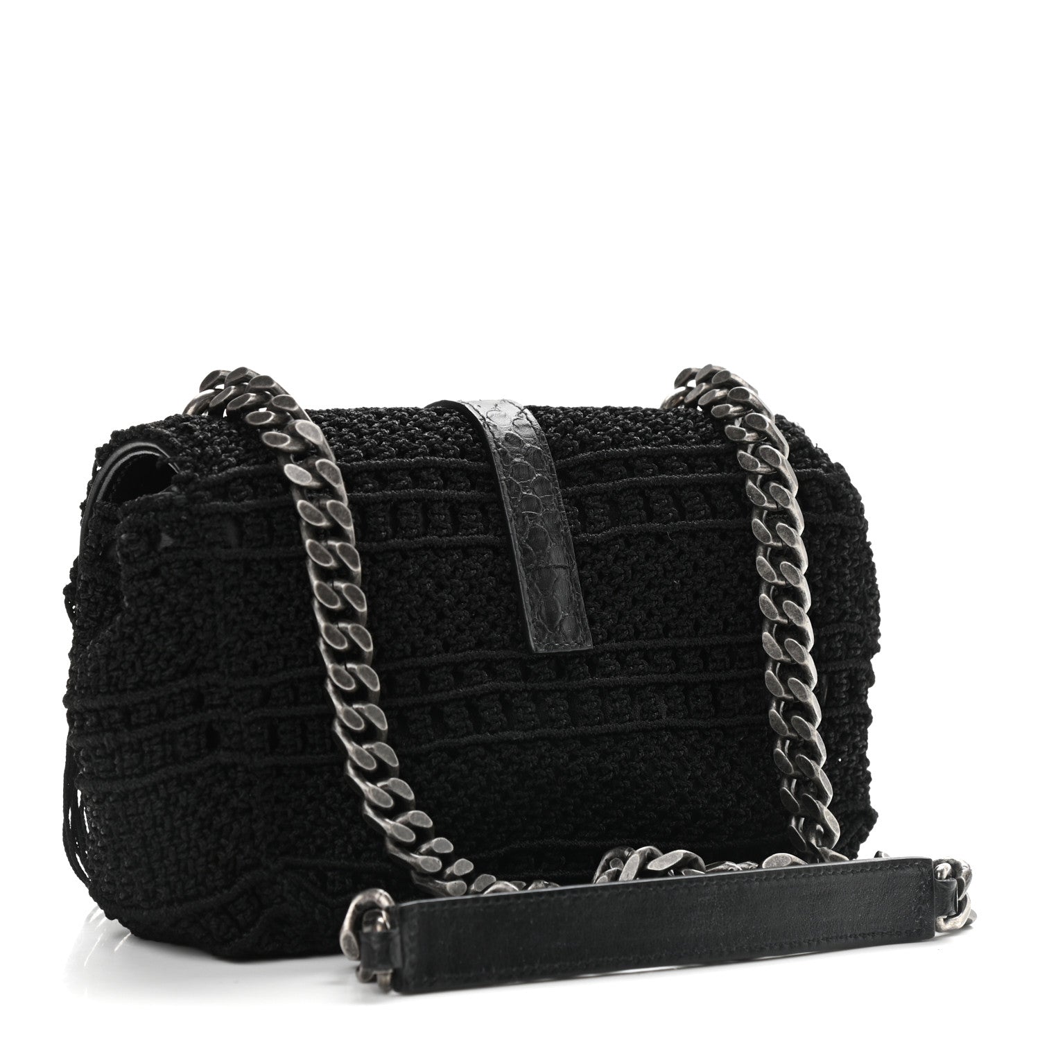 Saint Laurent Calfskin Crochet Baby Monogram Chain Satchel Black 3 of 10