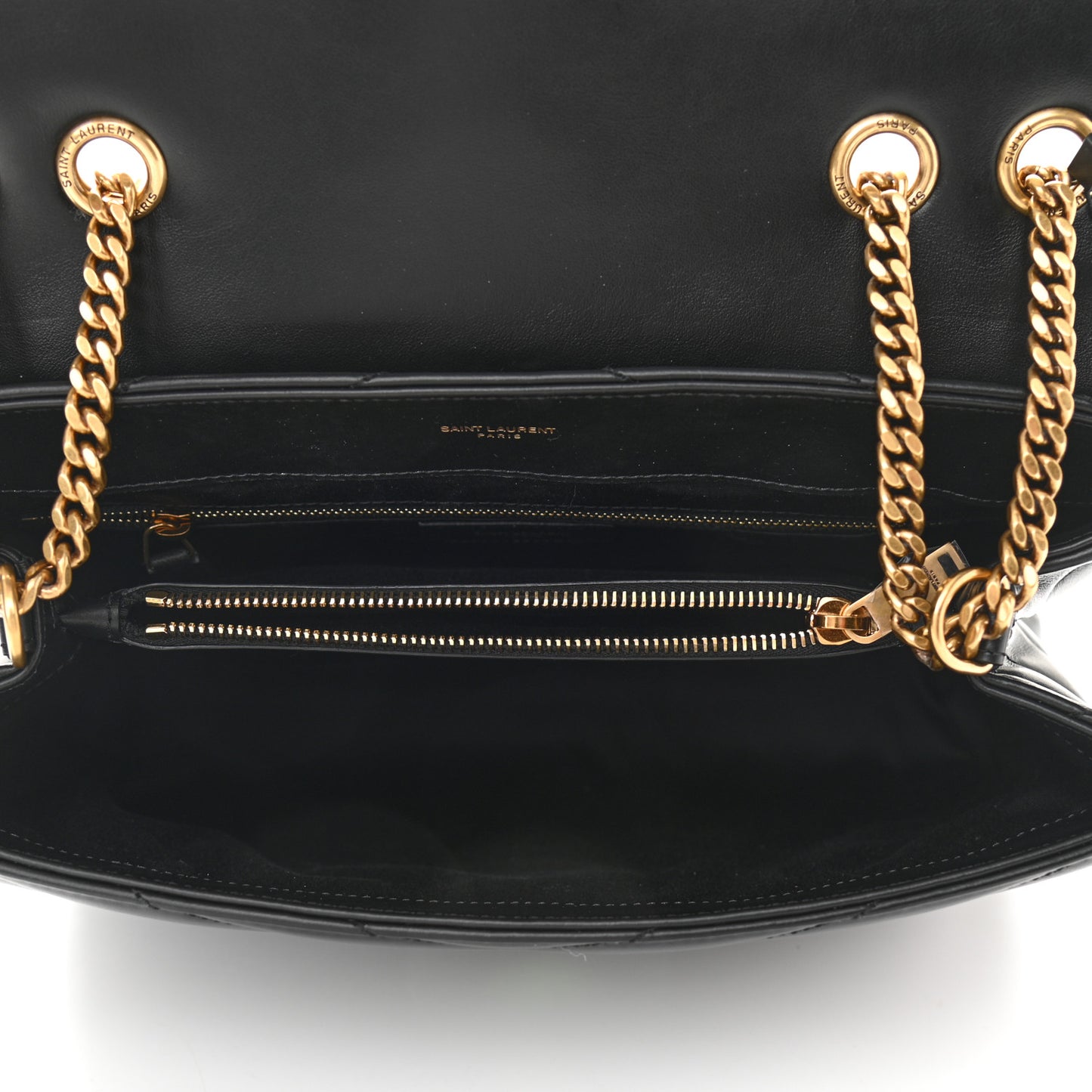 Calfskin Y Quilted Monogram Medium Loulou Chain Satchel Black