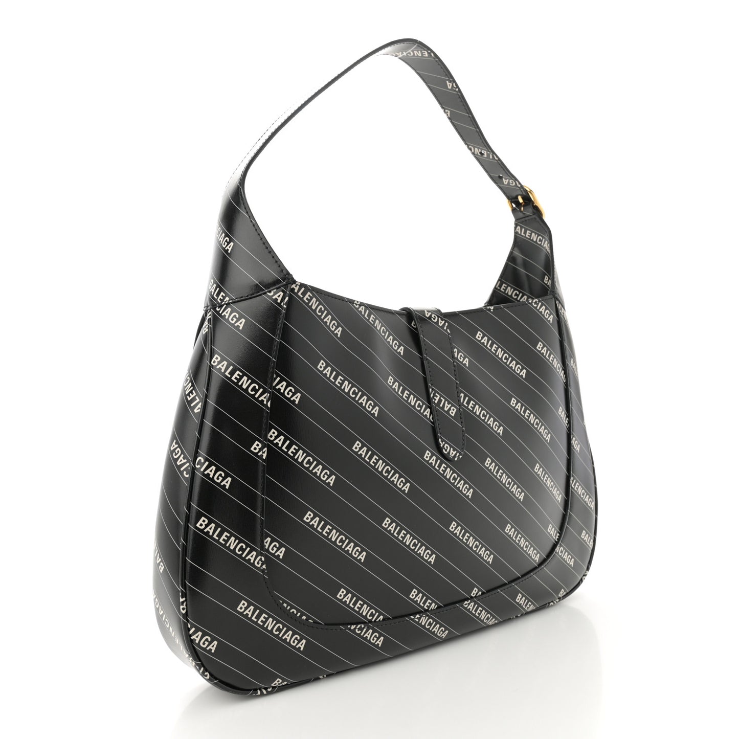 X BALENCIAGA Calfskin Logo Print Medium Jackie 1961 Hobo Black