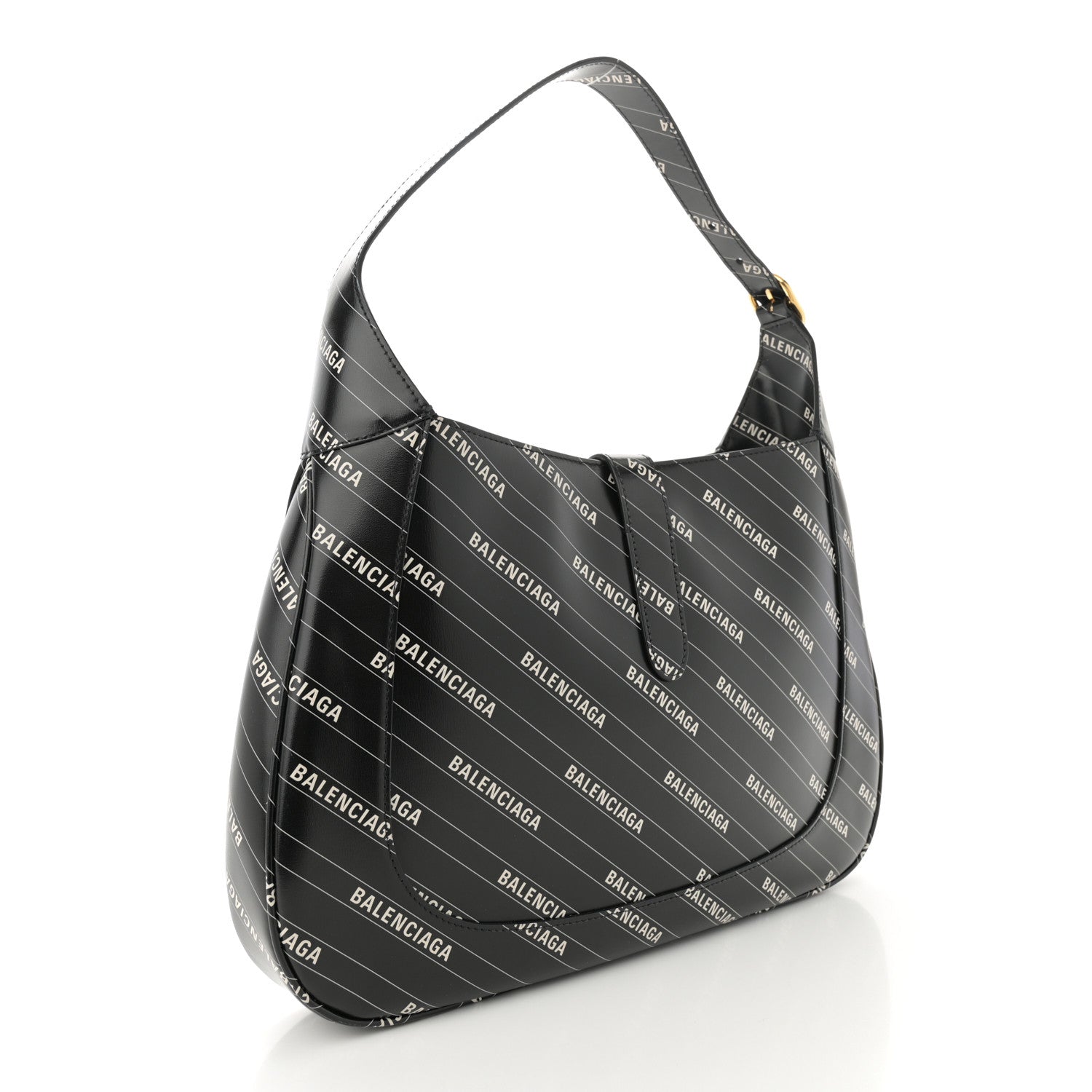 Gucci X BALENCIAGA Calfskin Logo Print Medium Jackie 1961 Hobo Black 3 of 12