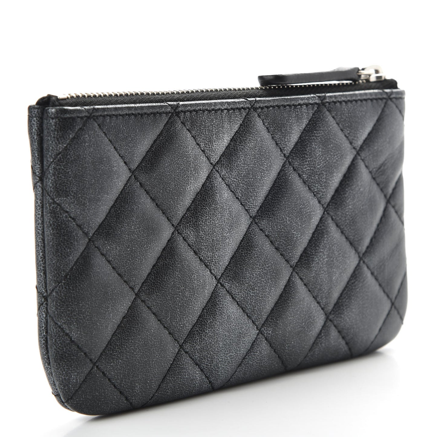 Metallic Goatskin Quilted Small Cosmetic Case Dark Grey