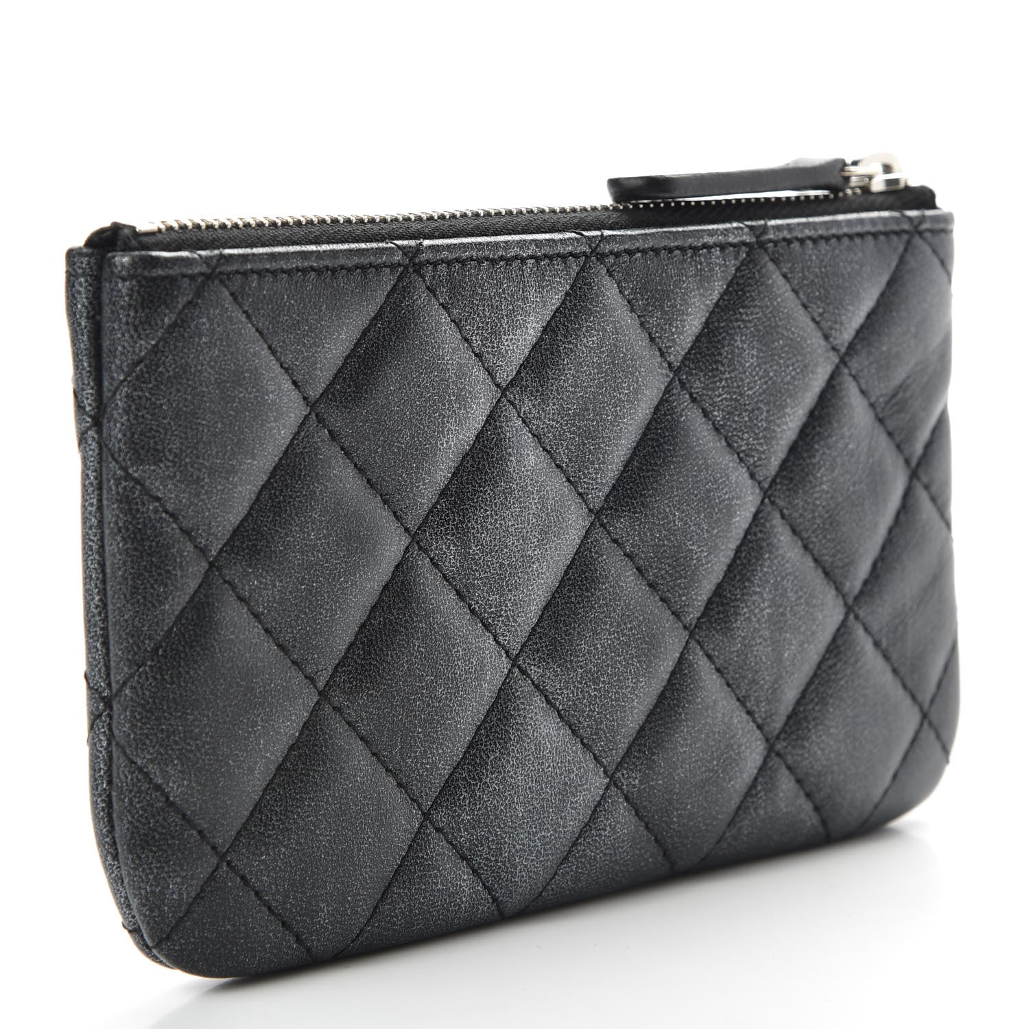 Chanel Metallic Goatskin Quilted Small Cosmetic Case Dark Grey 3 of 8