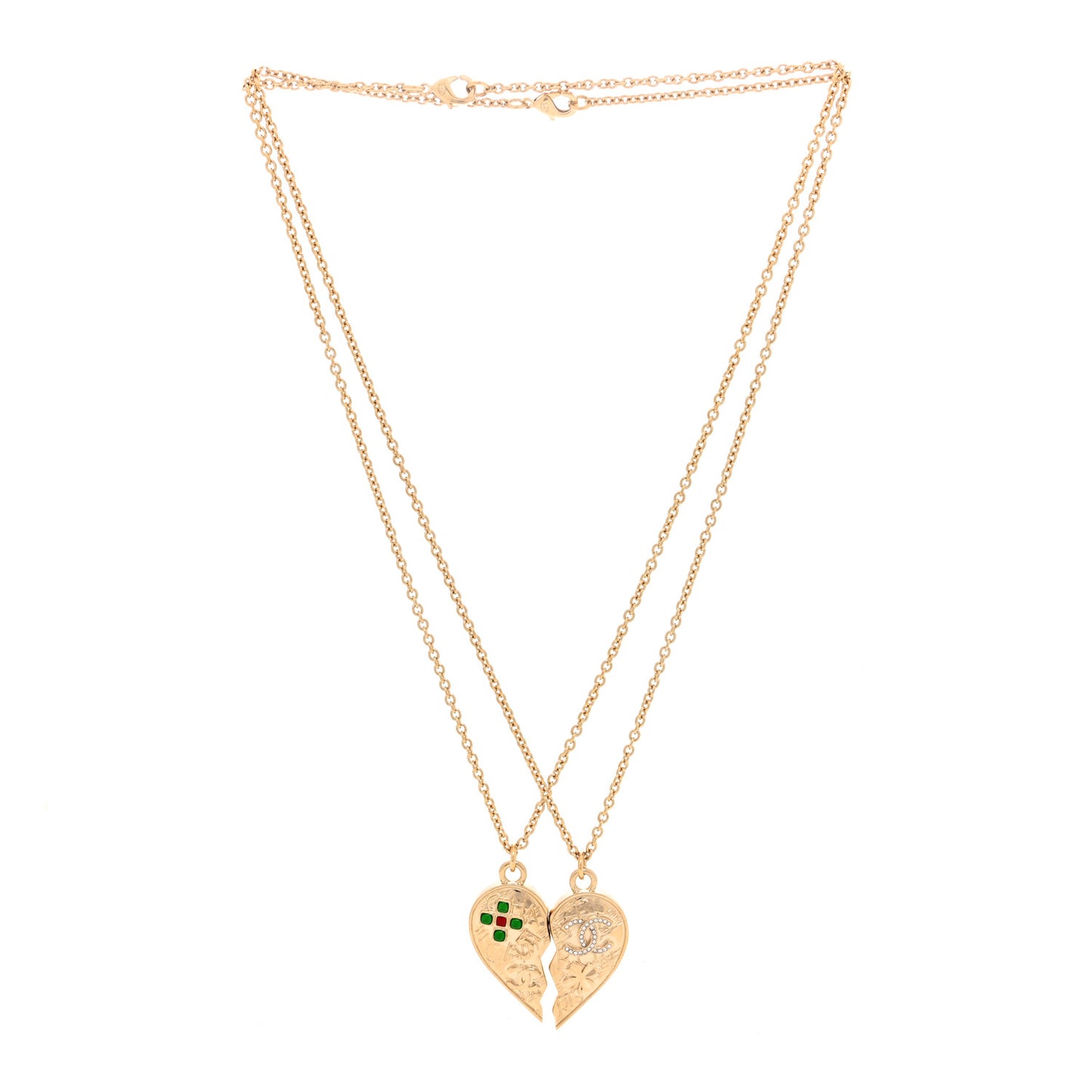 Crystal Gripoix Clover Heart CC Friendship Necklace Set Gold Multicolor