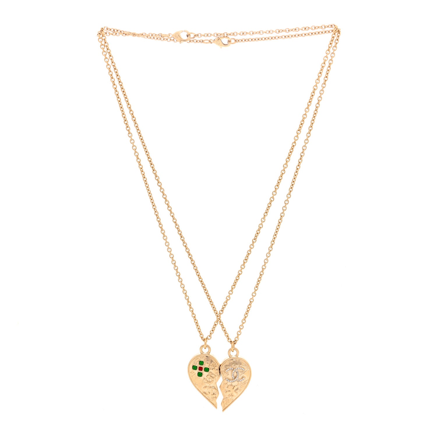 Chanel Crystal Gripoix Clover Heart CC Friendship Necklace Set Gold Multicolor 3 of 6