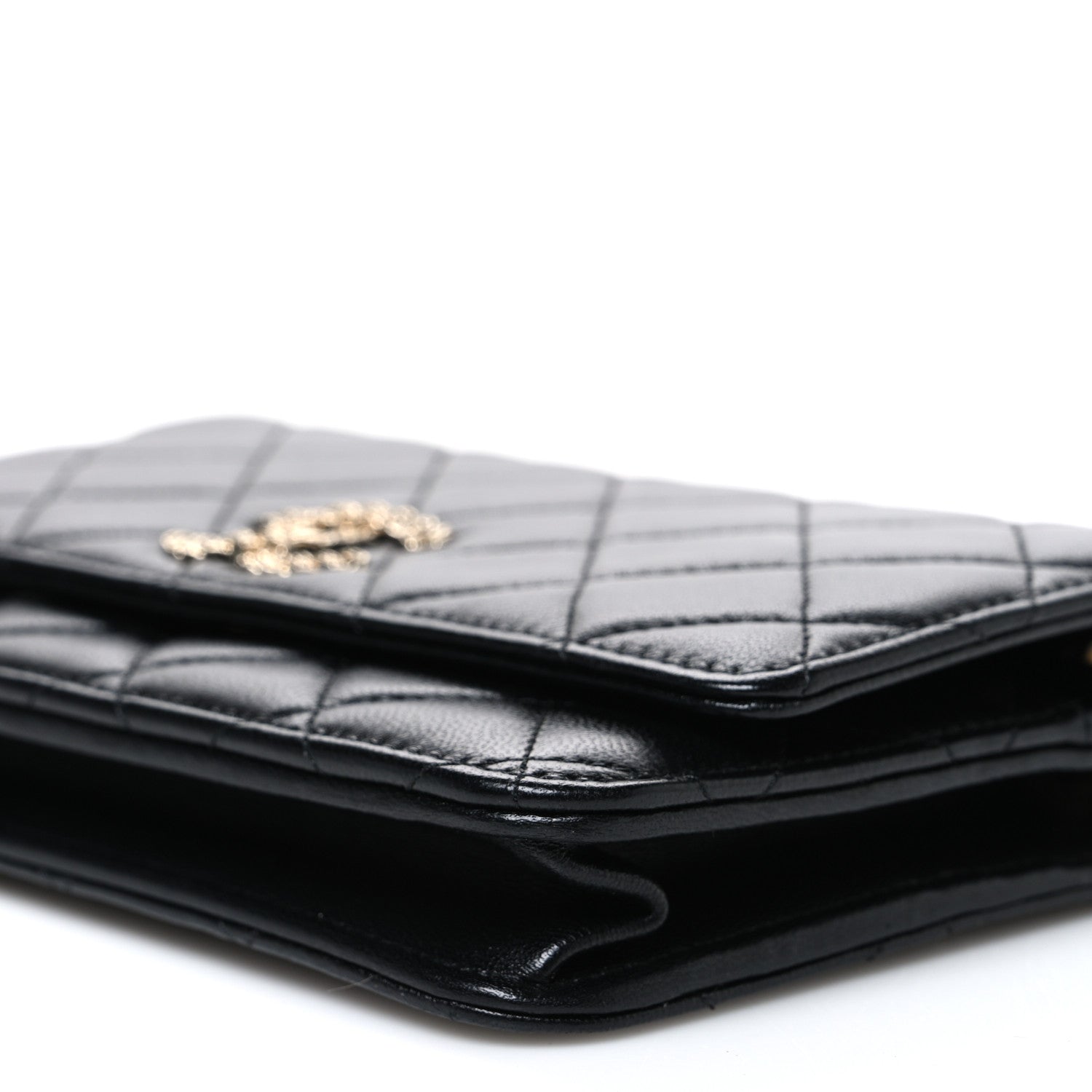 Chanel Lambskin Quilted Crystal CC Wallet On Chain WOC Black 11 of 11