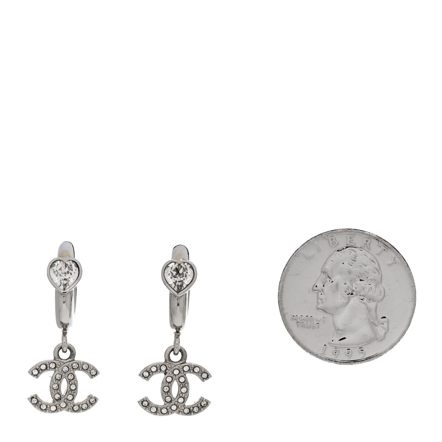 Crystal Heart CC Drop Earrings Silver