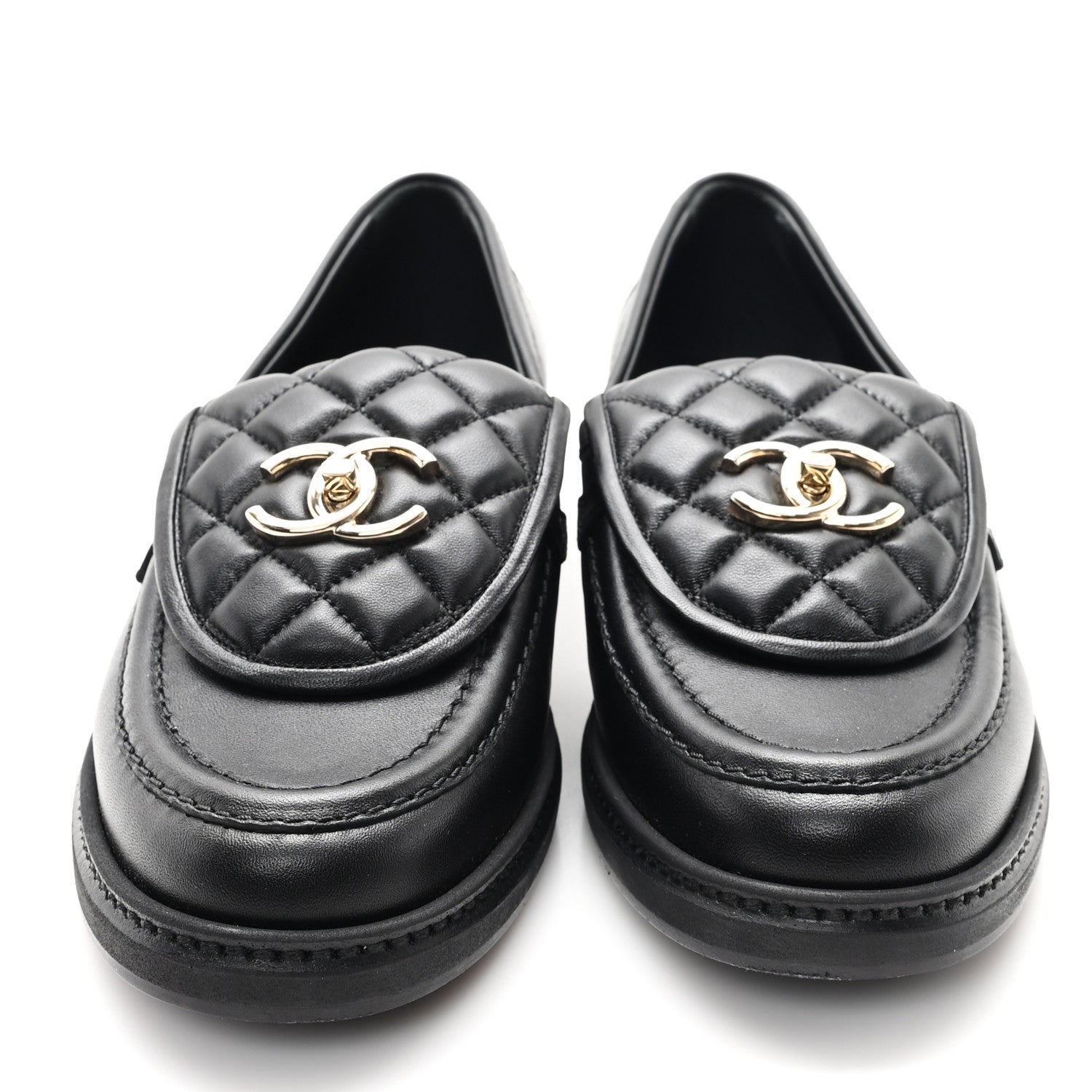 Chanel Lambskin Quilted CC Turnlock Loafers 37.5 Black 3 of 9