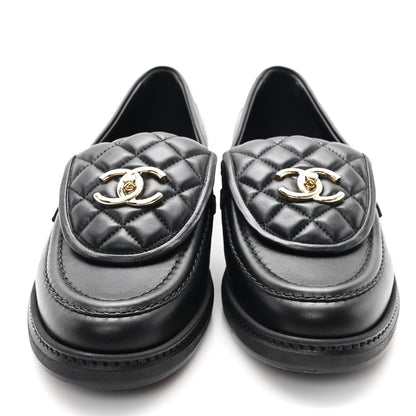 Chanel Lambskin Quilted CC Turnlock Loafers 37.5 Black 3 of 9