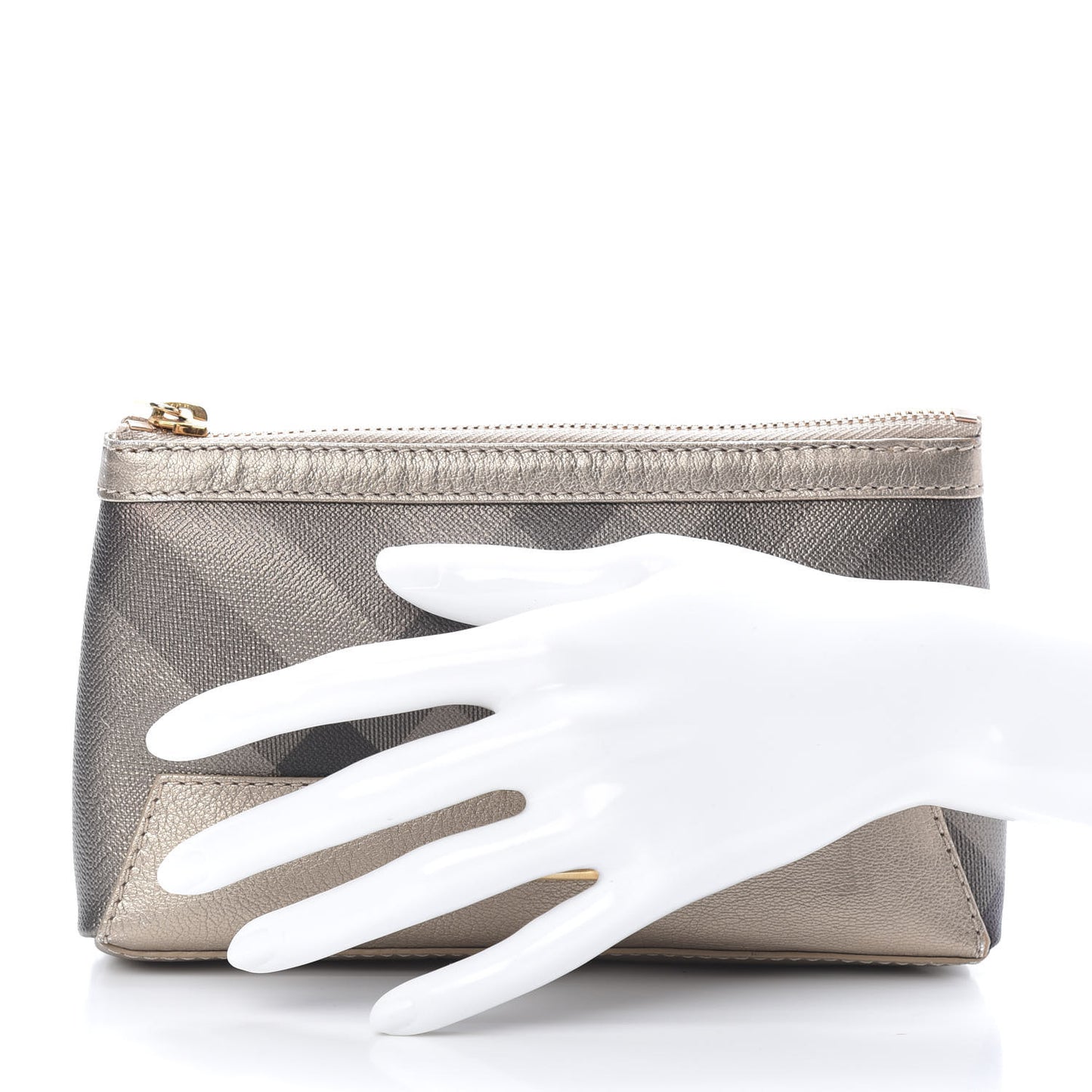 Calfskin Nude Check Medium Cosmetic Pouch Metallic Nude
