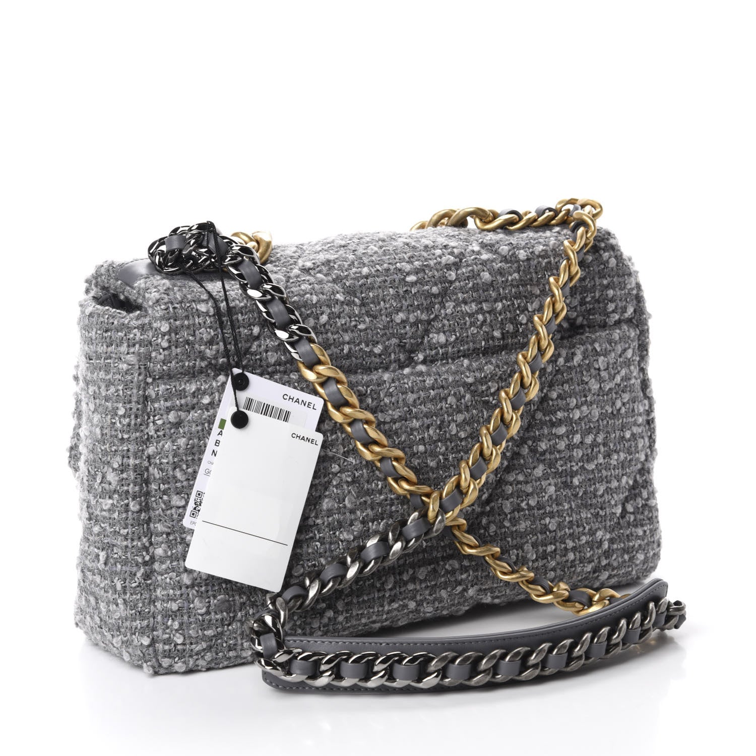 Chanel Tweed Quilted Large 19 Flap Grey 3 of 11