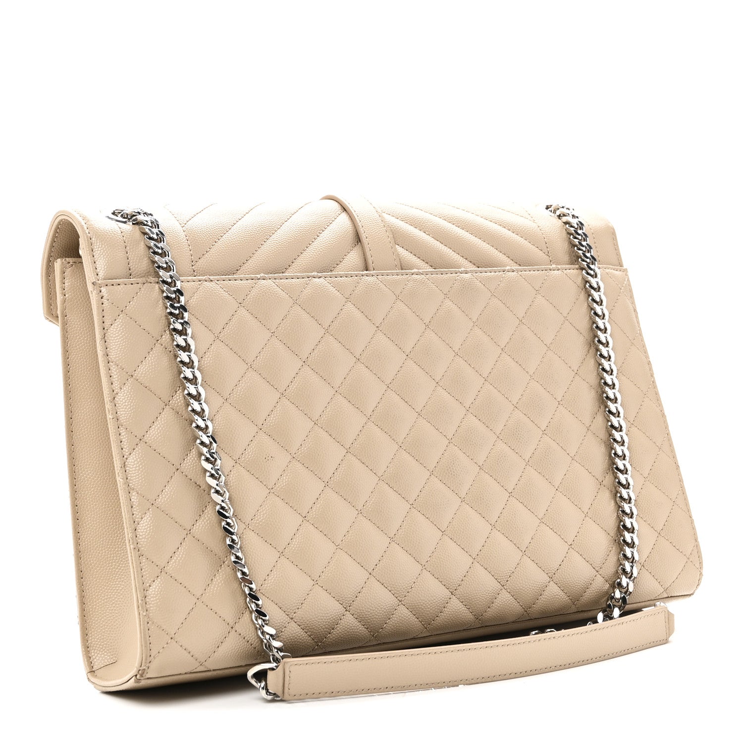 Saint Laurent Grain De Poudre Mixed Matelasse Large Triquilt Monogram Satchel Dark Beige 3 of 10