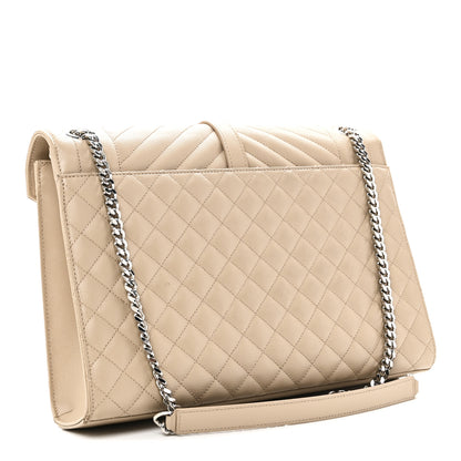 Saint Laurent Grain De Poudre Mixed Matelasse Large Triquilt Monogram Satchel Dark Beige 3 of 10