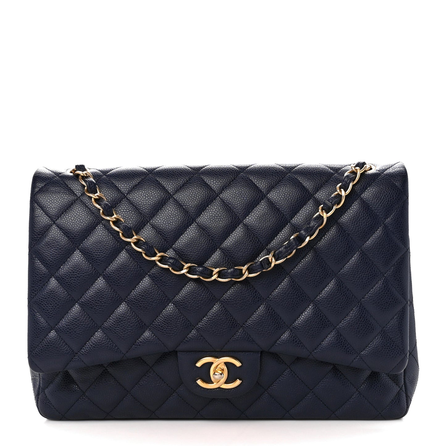 Caviar Quilted Maxi Double Flap Navy Blue