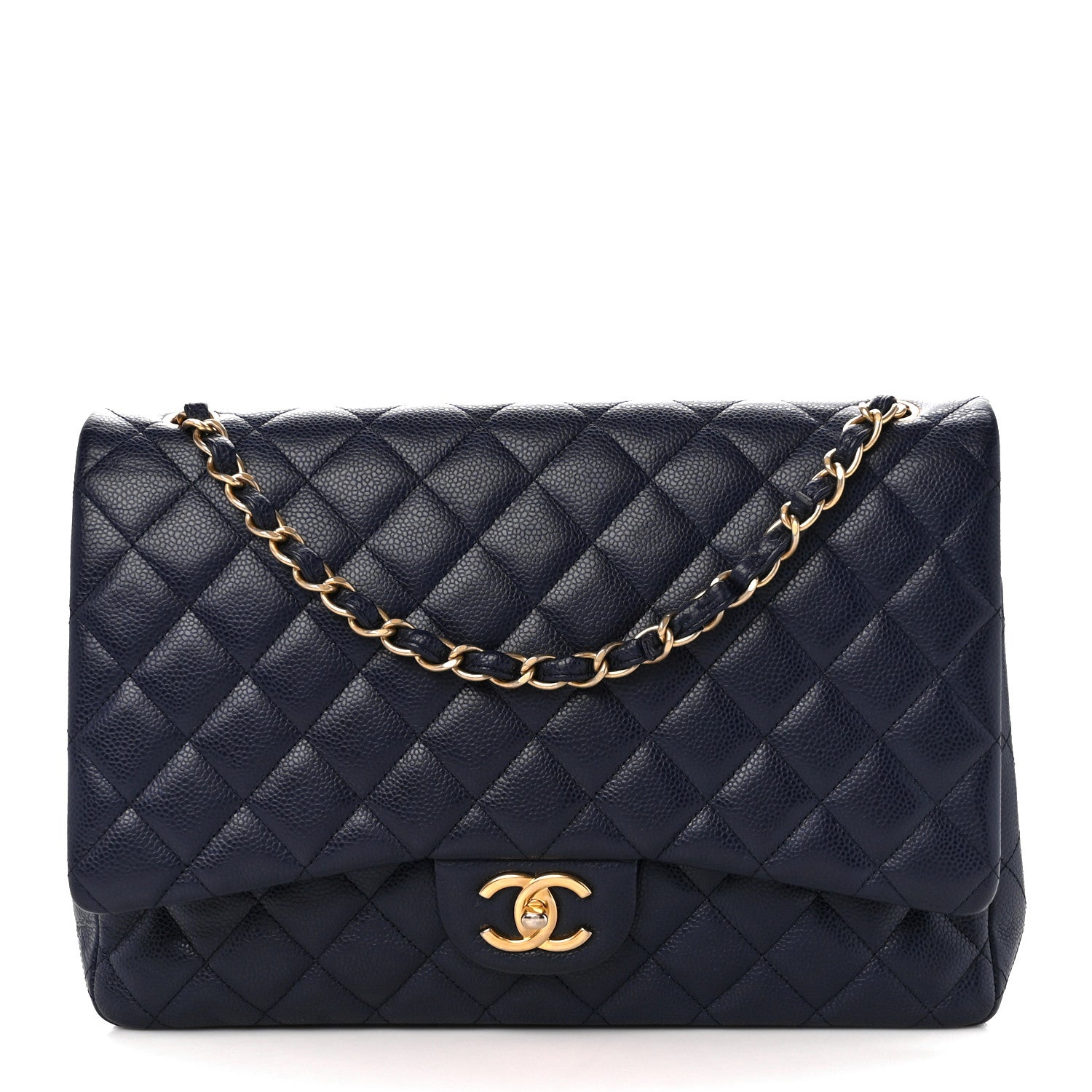 Chanel Caviar Quilted Maxi Double Flap Navy Blue 1 of 11