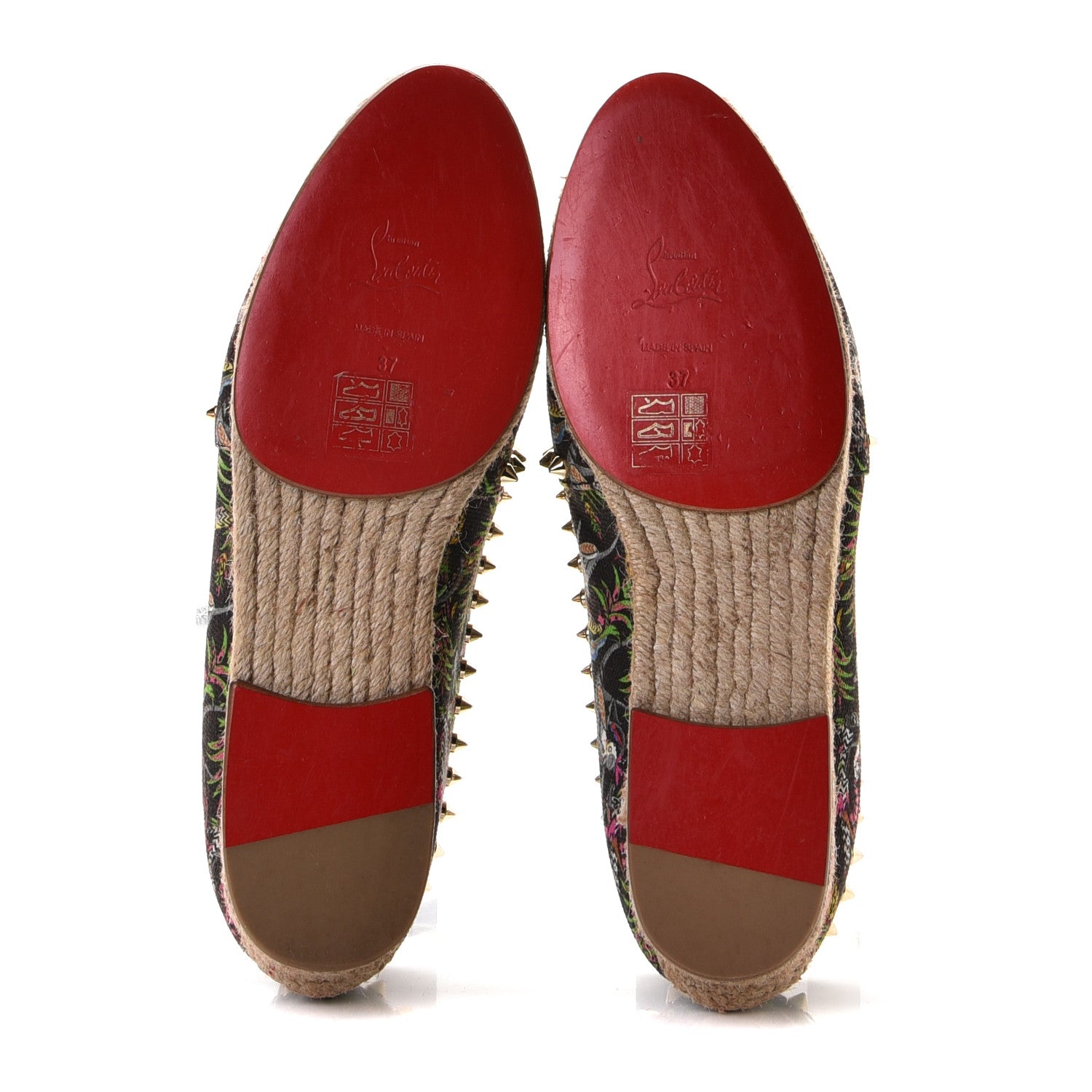 Christian Louboutin Canvas Loubi Jungle Print Ares Spikes Flat Espadrille 37 Black 7 of 9