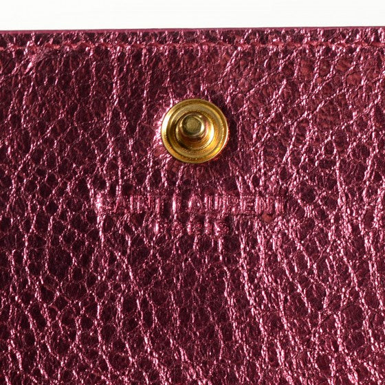 Metallic Crackled Goatskin Wallet on Chain Pink