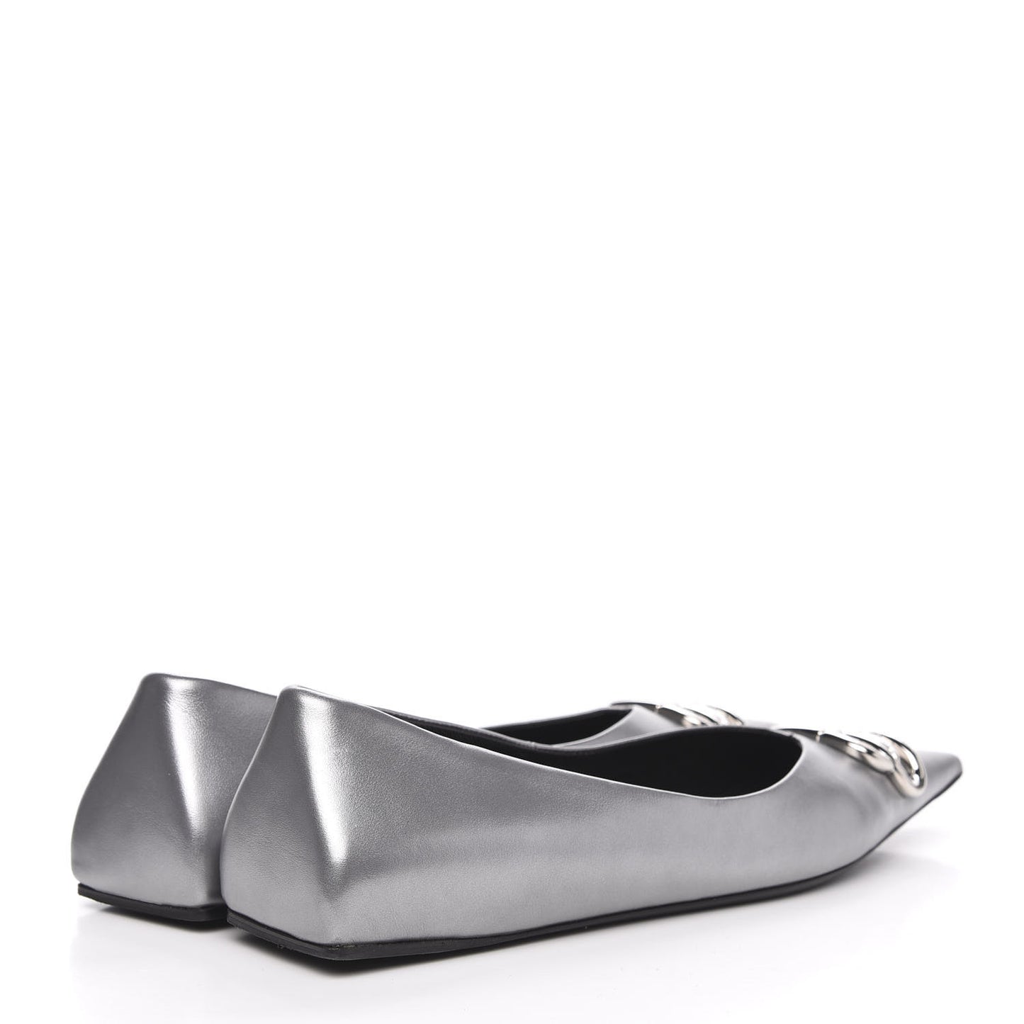 Metallic Calfskin BB Knife Pointy Toe Ballerina Flats 39.5 Silver Hardware