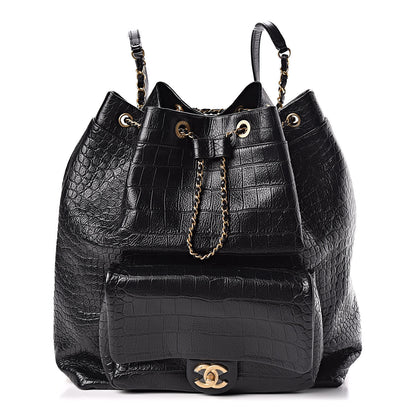 Chanel Calfskin Crocodile Embossed Large Backpack Black 1 of 11