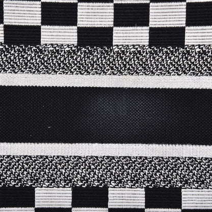 Christian Dior Canvas Embroidered Checkered Book Tote Black White 10 of 12