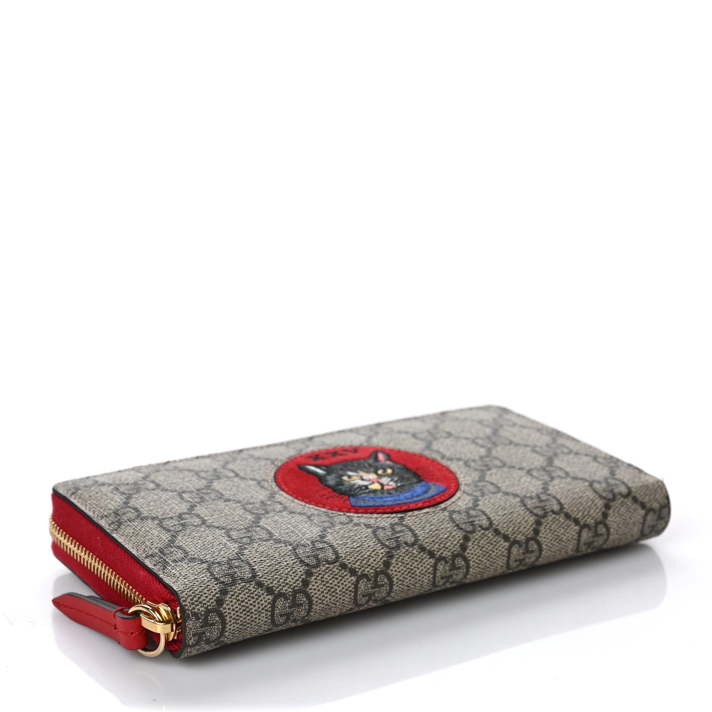 GG Supreme Monogram Mystic Cat Zip Around Wallet Red