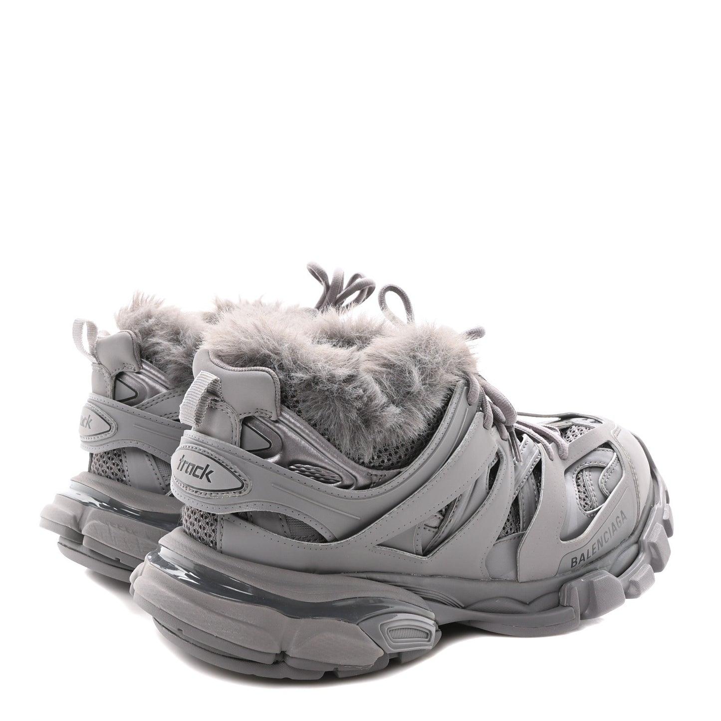 Mesh Rubber Faux Fur Track Sneakers 41 Grey