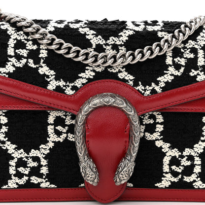 Gucci Tweed GG Monogram Small Dionysus Shoulder Bag Black White Romantic Cherry 8 of 12