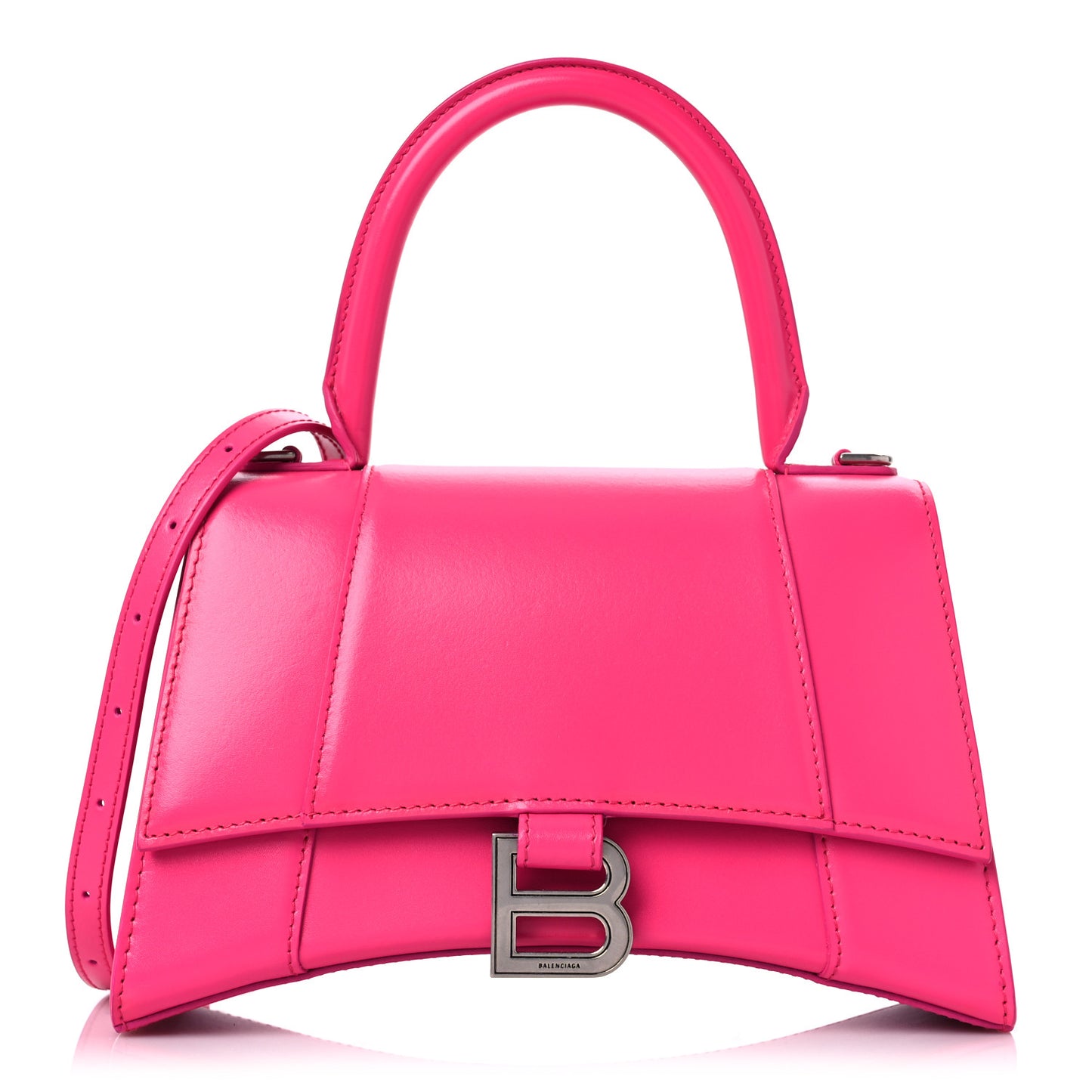 Shiny Box Calfskin Small Hourglass Top Handle Bag Acid Fuchsia