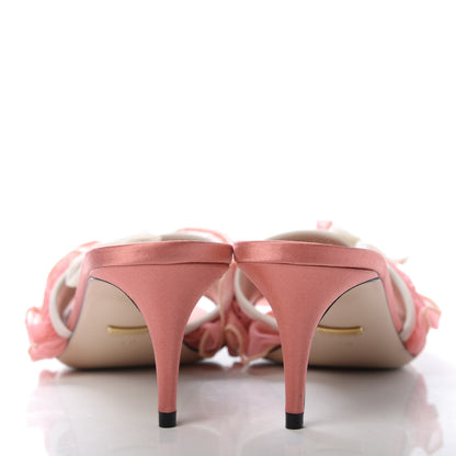 Gucci Tulle Ruffle Low Heel Slide Sandals 40 Peach White 6 of 10