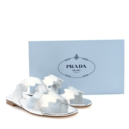 Prada Metallic Goatskin Scalloped Slide Sandals 36 Argento 8 of 8