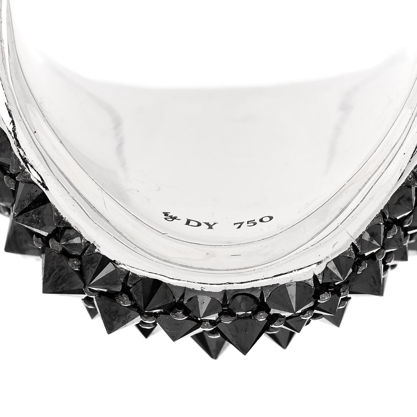18K White Gold Black Diamond 17.5mm Reverse Set Chevron Pinky Ring 54 7