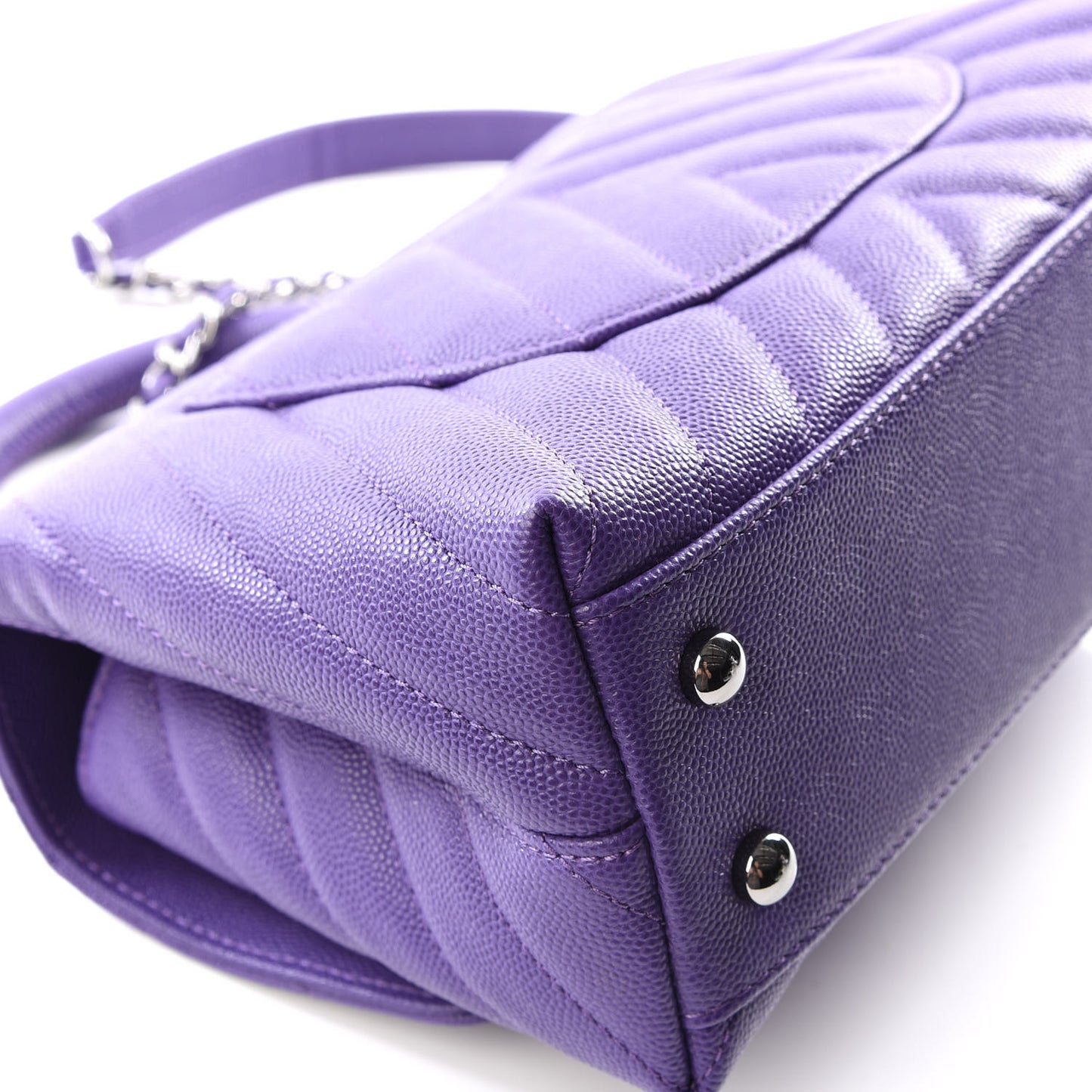 Caviar Chevron Quilted Mini Coco Handle Flap Purple