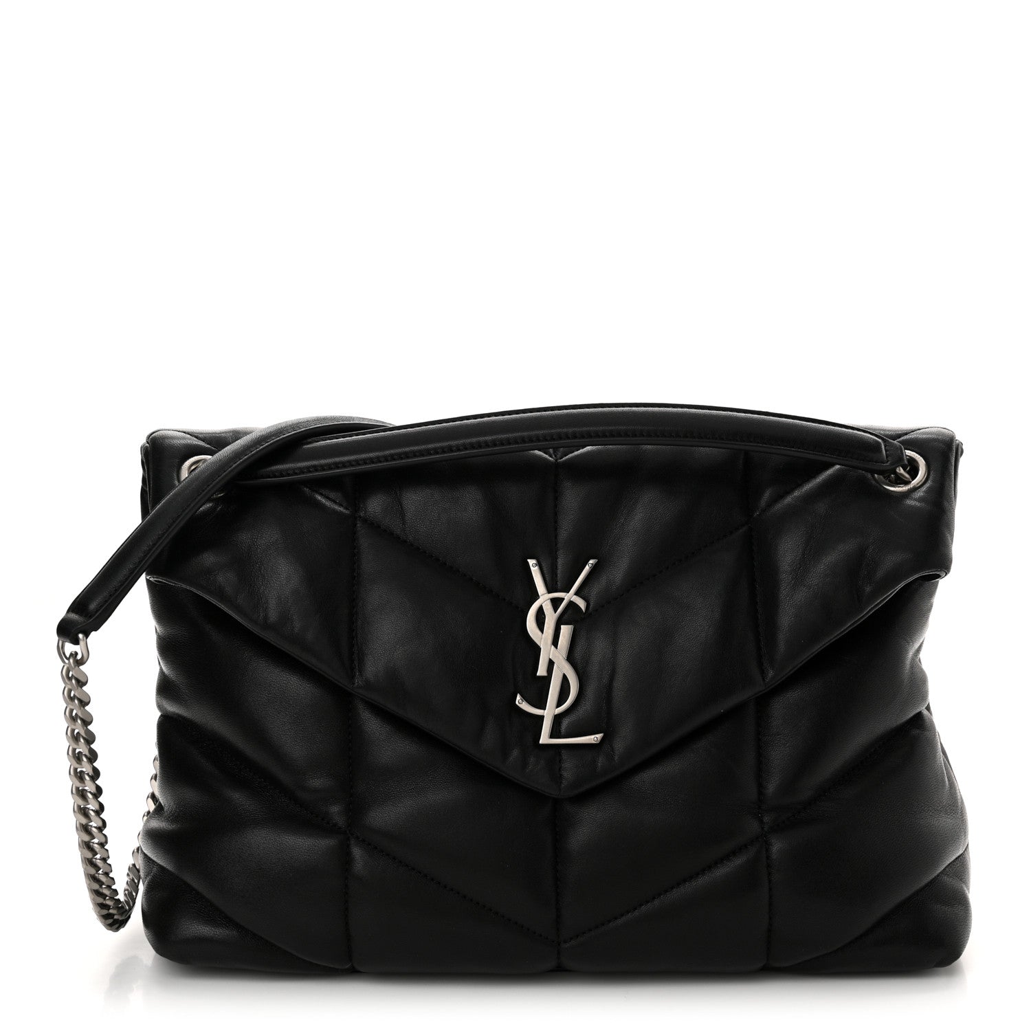 Saint Laurent Lambskin Quilted Medium Loulou Puffer Monogram Chain Satchel Black 1 of 10