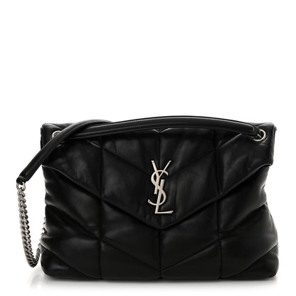 Saint Laurent Lambskin Quilted Medium Loulou Puffer Monogram Chain Satchel Black 1 of 10