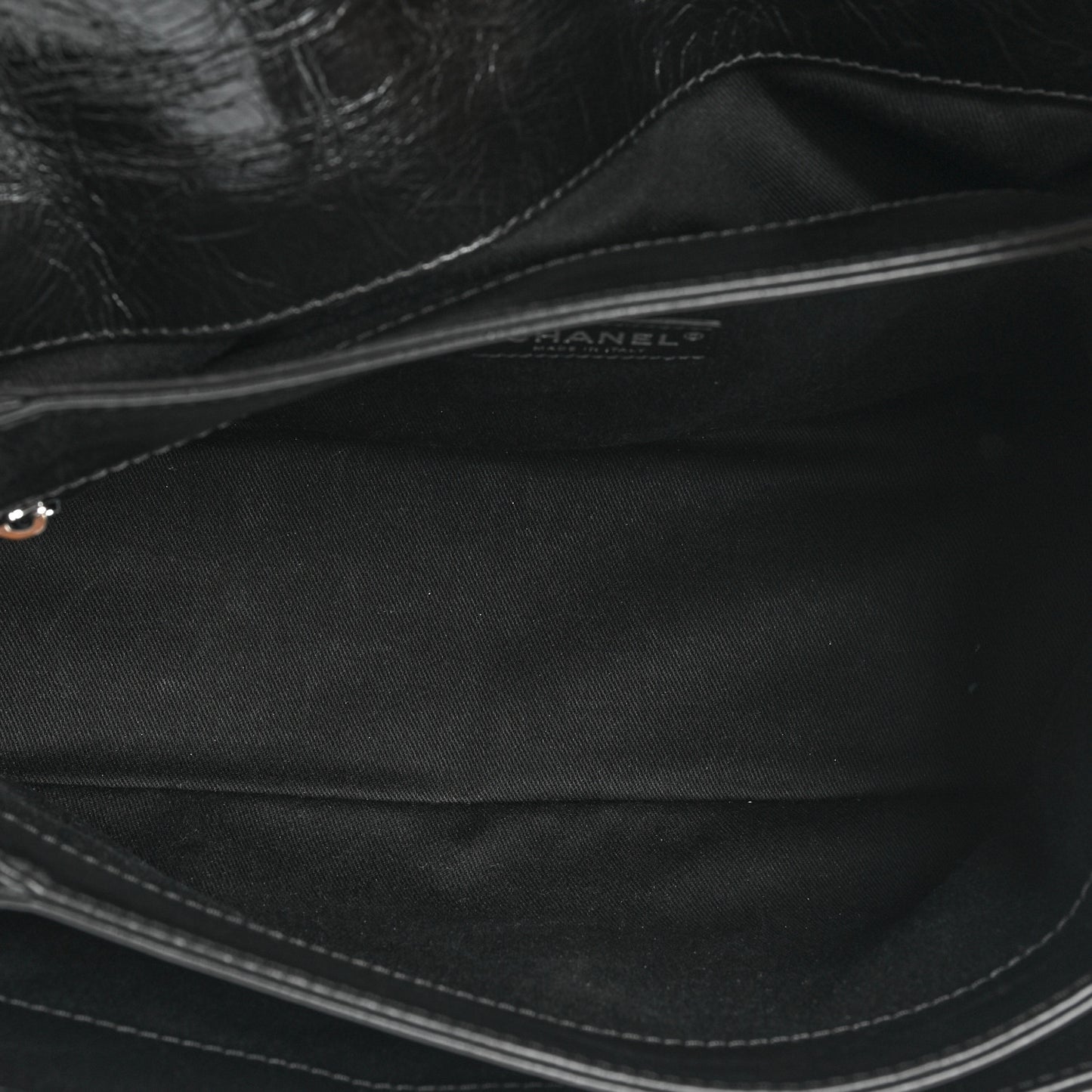 Glazed Calfskin Quilted Large Lady Pearly Flap Black