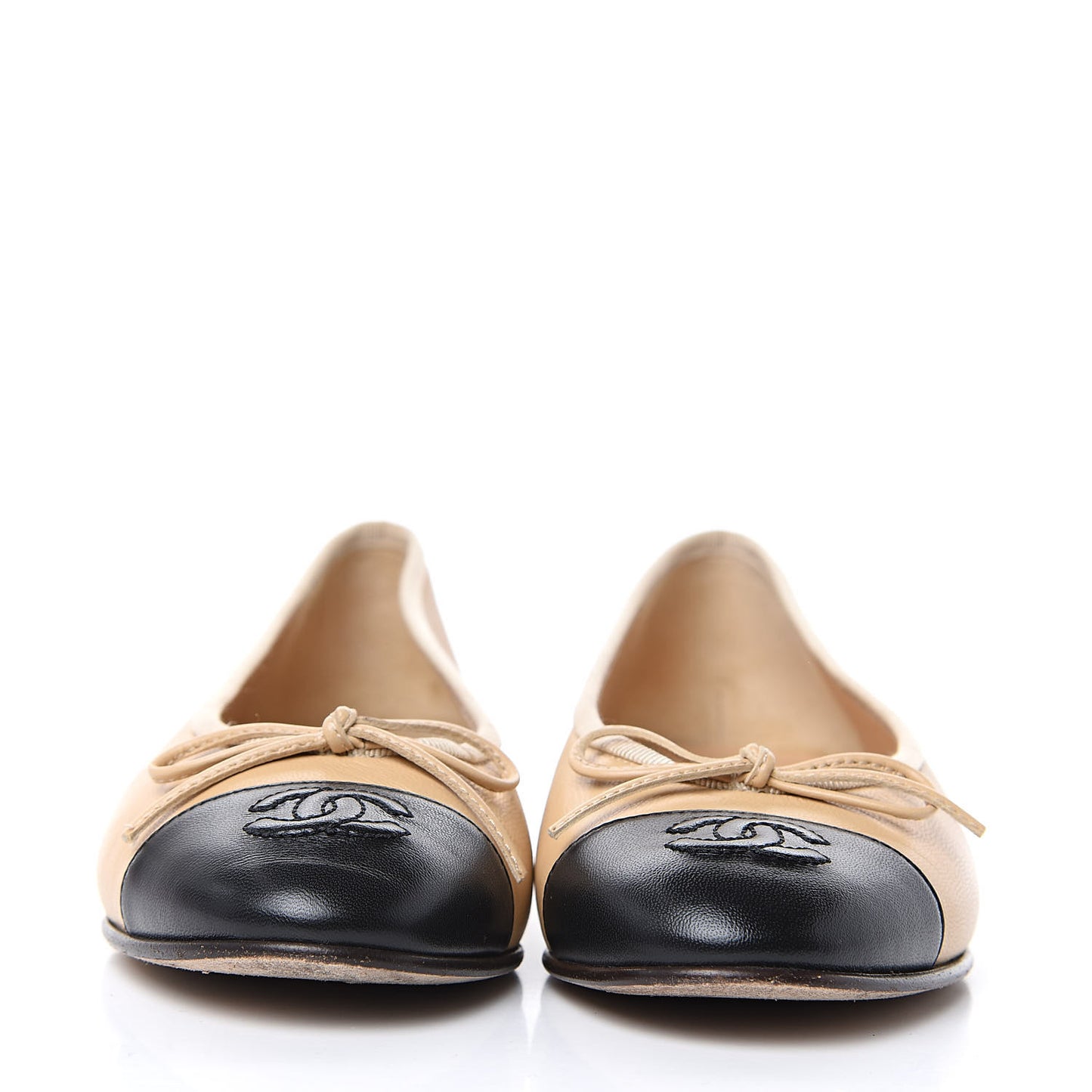 Lambskin CC Cap Toe Ballerina Flats 35 Beige Black