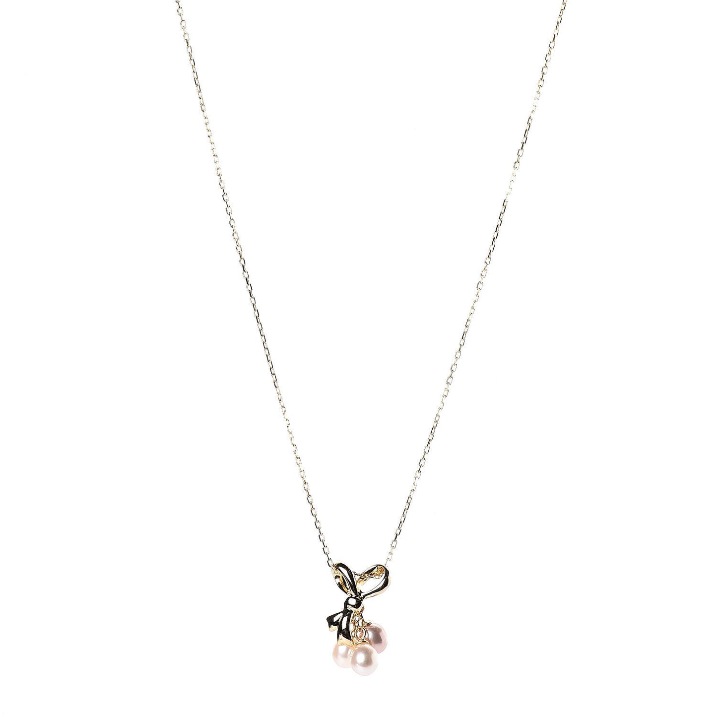 18K Yellow Gold Akoya Pearl Ribbon Pendant Necklace