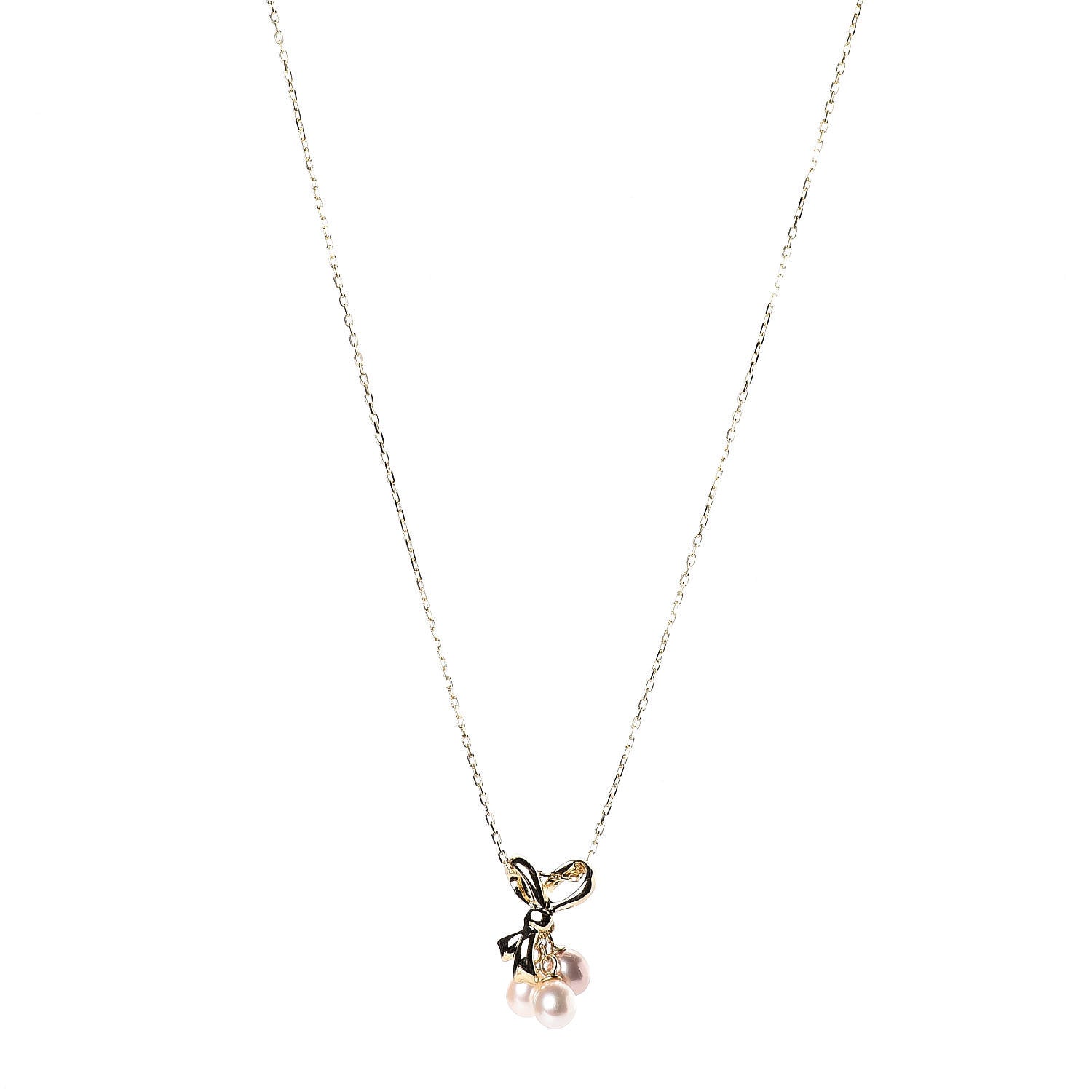 Mikimoto 18K Yellow Gold Akoya Pearl Ribbon Pendant Necklace 1 of 5