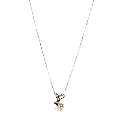 Mikimoto 18K Yellow Gold Akoya Pearl Ribbon Pendant Necklace 1 of 5